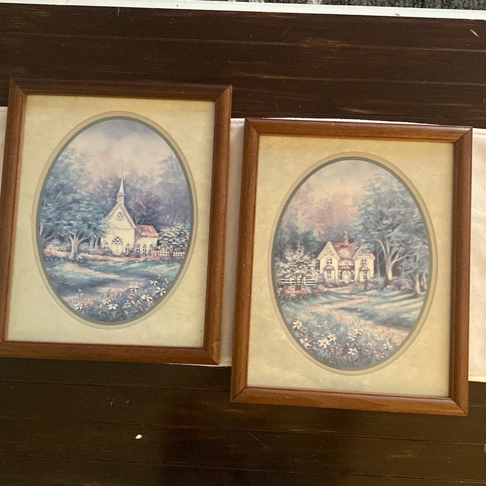 Vintage F. Buckley prints (2). All wood frames  Chapel and Cottage. 12.5” x 16”